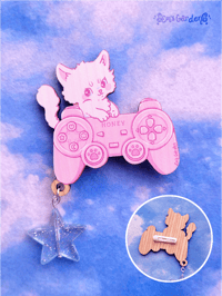 Image 1 of Gamer Kitten Brooch | Pastel Kawaii Original Art Pin