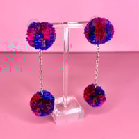 Image 2 of double small pom pom earrings