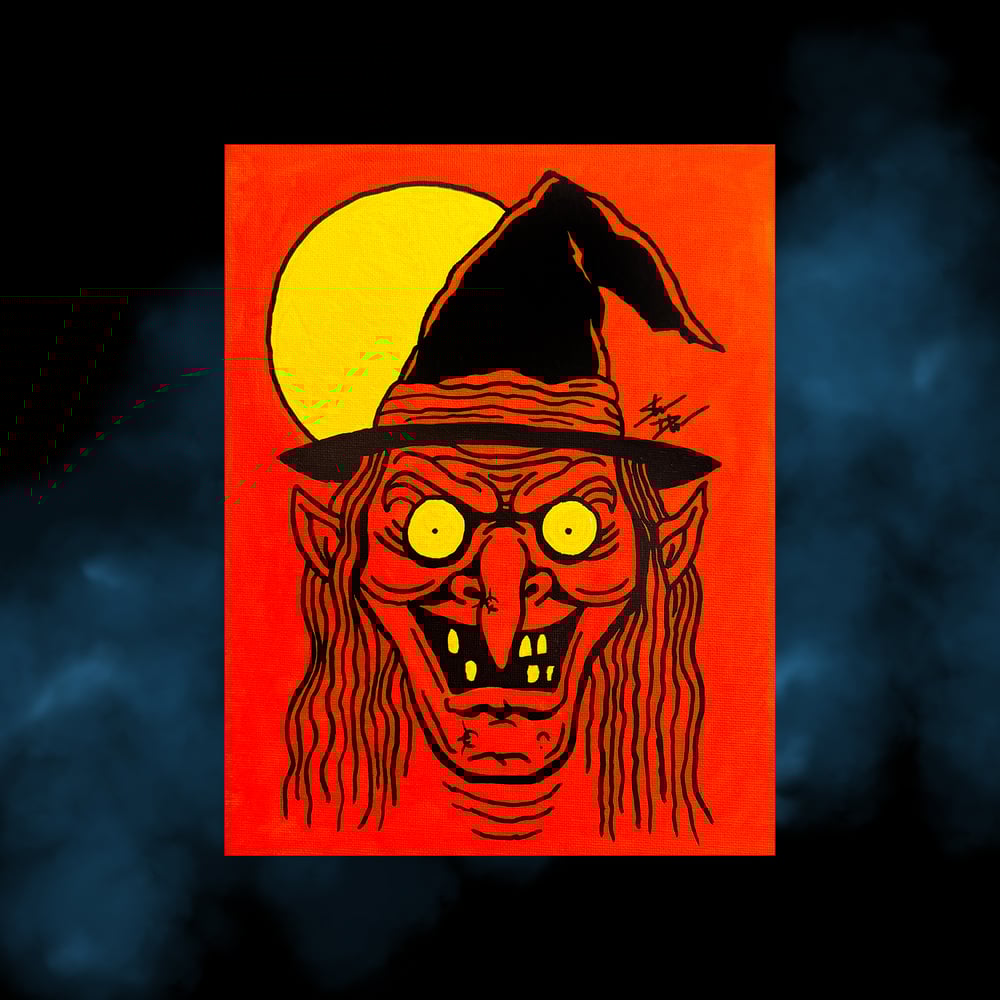 Image of "CLASSIC ORANGE WITCH" acrylic PAINTING 8" x 10"