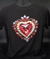 Image 1 of Giantgem - PINK Heavily jewelled Ruby heart T shirt