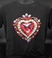 Image 2 of Giantgem - PINK Heavily jewelled Ruby heart T shirt