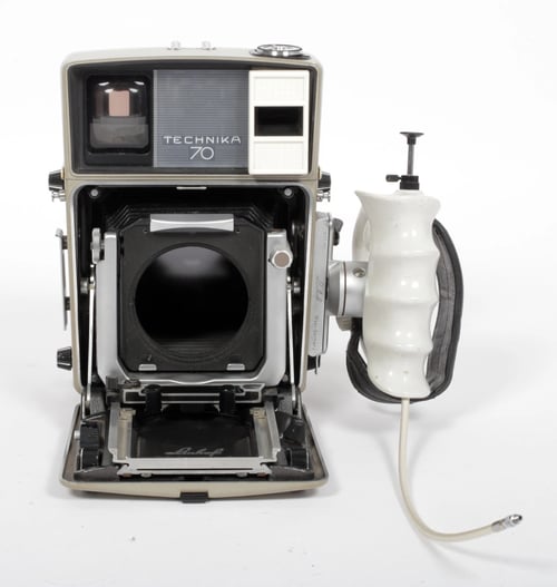 Image of Linhof Technika 70 6X9 camera w/ 2 backs + reflex finder + grip #0416