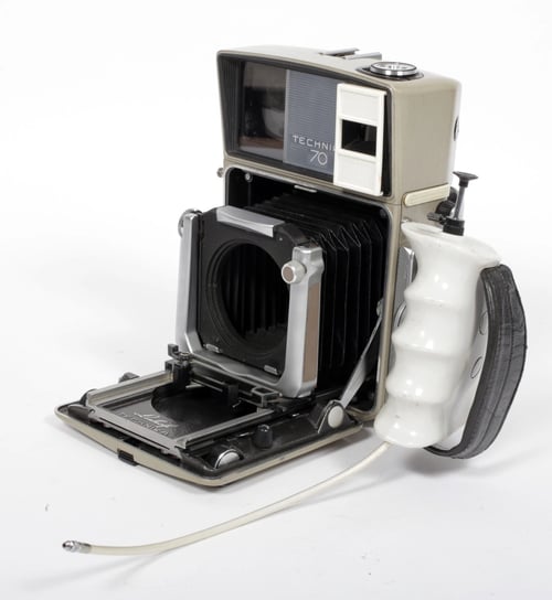 Image of Linhof Technika 70 6X9 camera w/ 2 backs + reflex finder + grip #0416