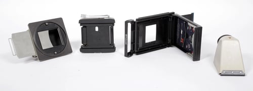 Image of Linhof Technika 70 6X9 camera w/ 2 backs + reflex finder + grip #0416