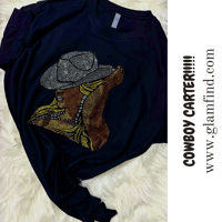 Cowboy Carter Crystal Bling Tee – Beyoncé-Inspired Rhinestone T-Shirt for Concert Queens