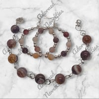 Image 2 of ANA826132 - Natural Agate Beads Link Bracelet with Matching earrings