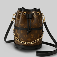 Image 2 of Monogram Luxe Chain Bucket Bag – Classic Brown
