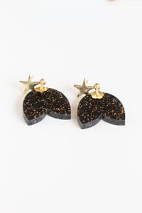 Image 2 of Black glitter acrylic petal earrings