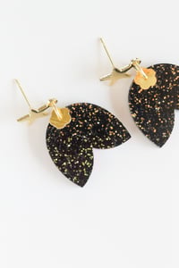 Image 3 of Black glitter acrylic petal earrings