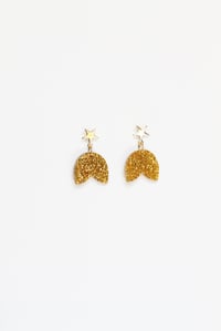 Image 1 of Gold glitter acrylic petal dangly earrings