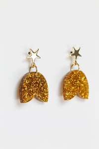Image 3 of Gold glitter acrylic petal dangly earrings