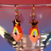 Image 1 of Gold Star Rainbow Heart Earrings