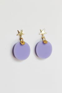 Image 3 of Lavender dangly acrylic round earrings with star-shaped post