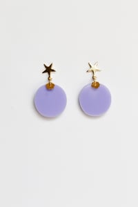 Image 4 of Lavender dangly acrylic round earrings with star-shaped post
