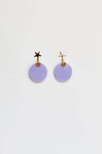 Image 5 of Lavender dangly acrylic round earrings with star-shaped post