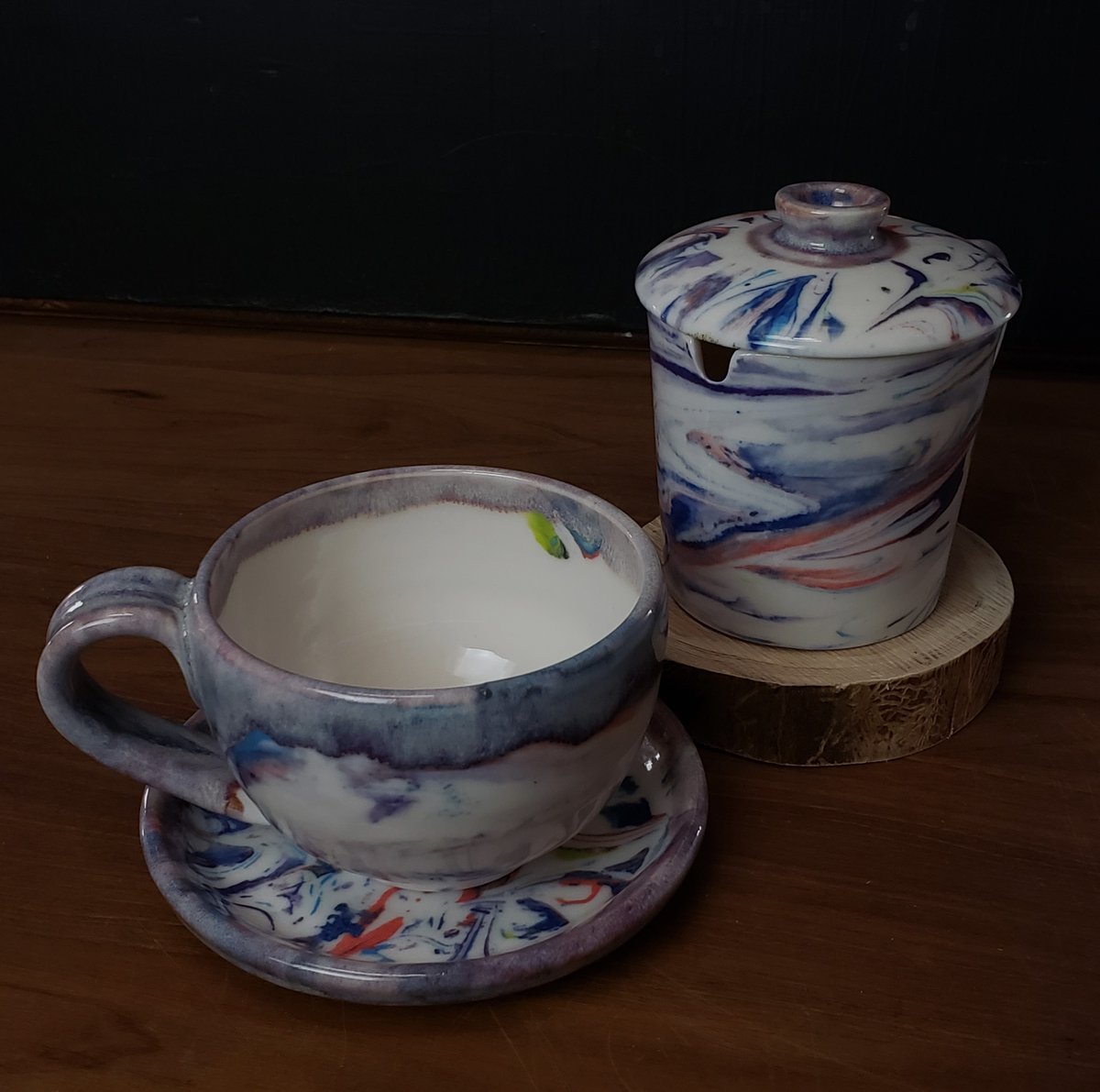 Image of Discounted 6 oz. (175 ml) Marbled Tea Steeper with Cup and Saucer 04202502