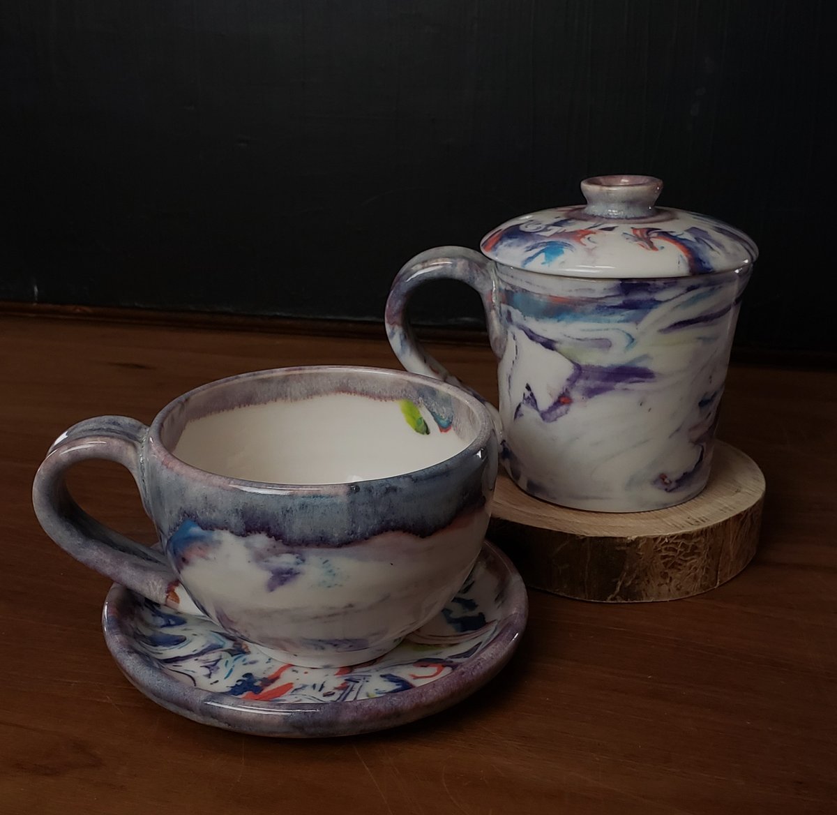 Image of Discounted 6 oz. (175 ml) Marbled Tea Steeper with Cup and Saucer 04202502