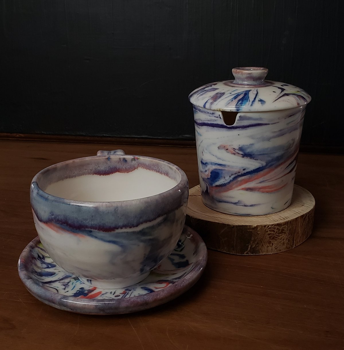 Image of Discounted 6 oz. (175 ml) Marbled Tea Steeper with Cup and Saucer 04202502
