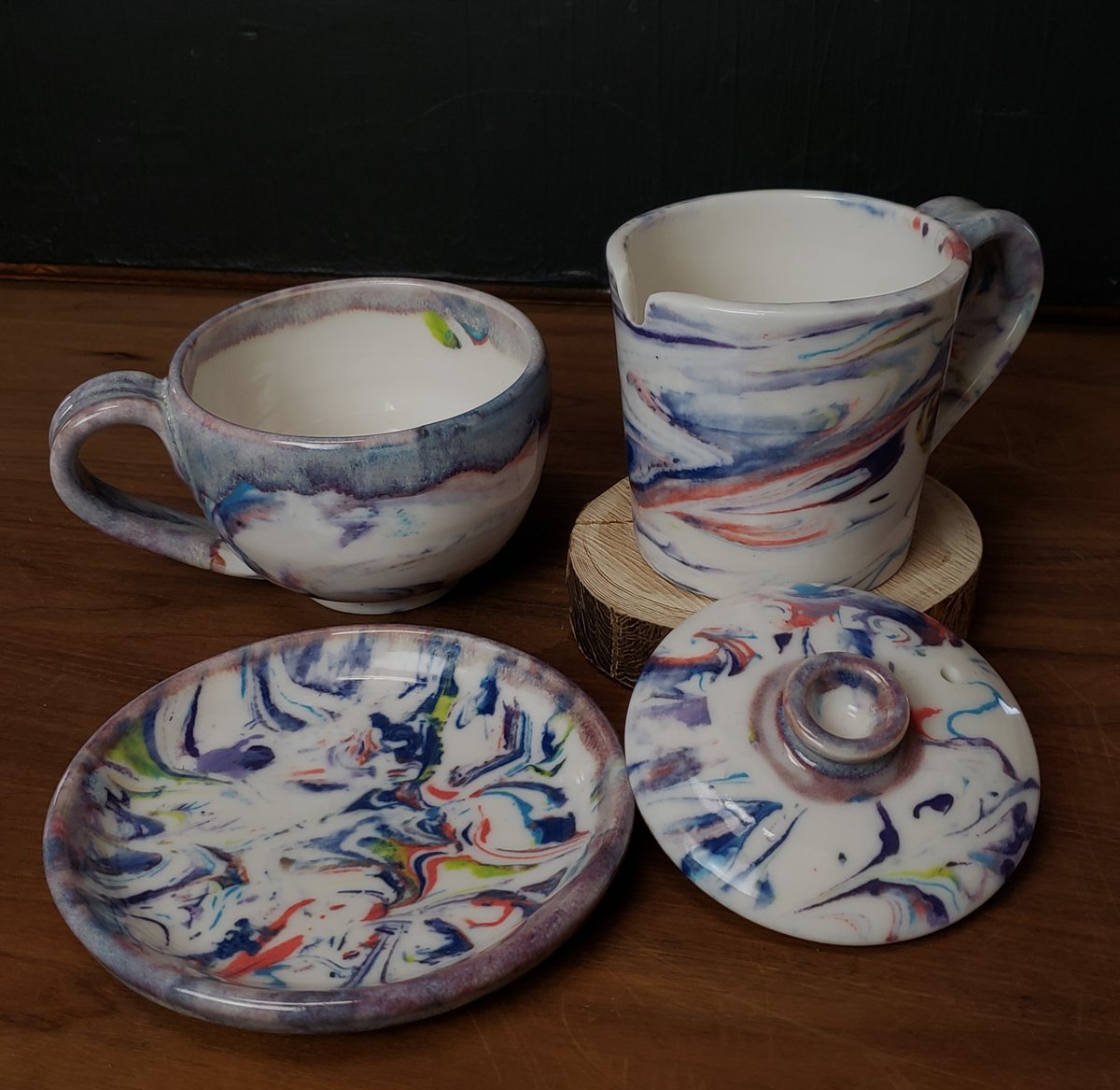 Image of Discounted 6 oz. (175 ml) Marbled Tea Steeper with Cup and Saucer 04202502