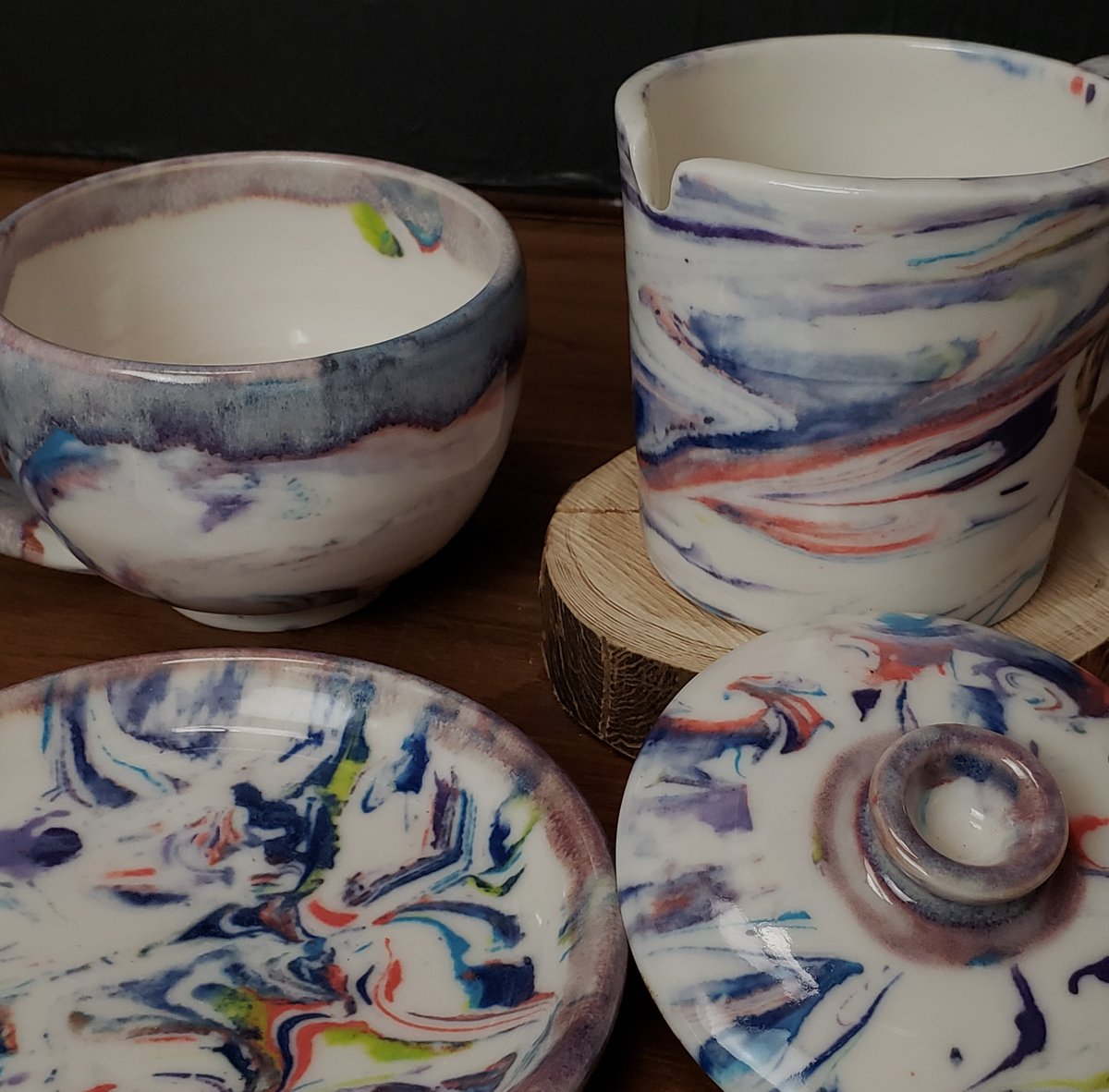 Image of Discounted 6 oz. (175 ml) Marbled Tea Steeper with Cup and Saucer 04202502