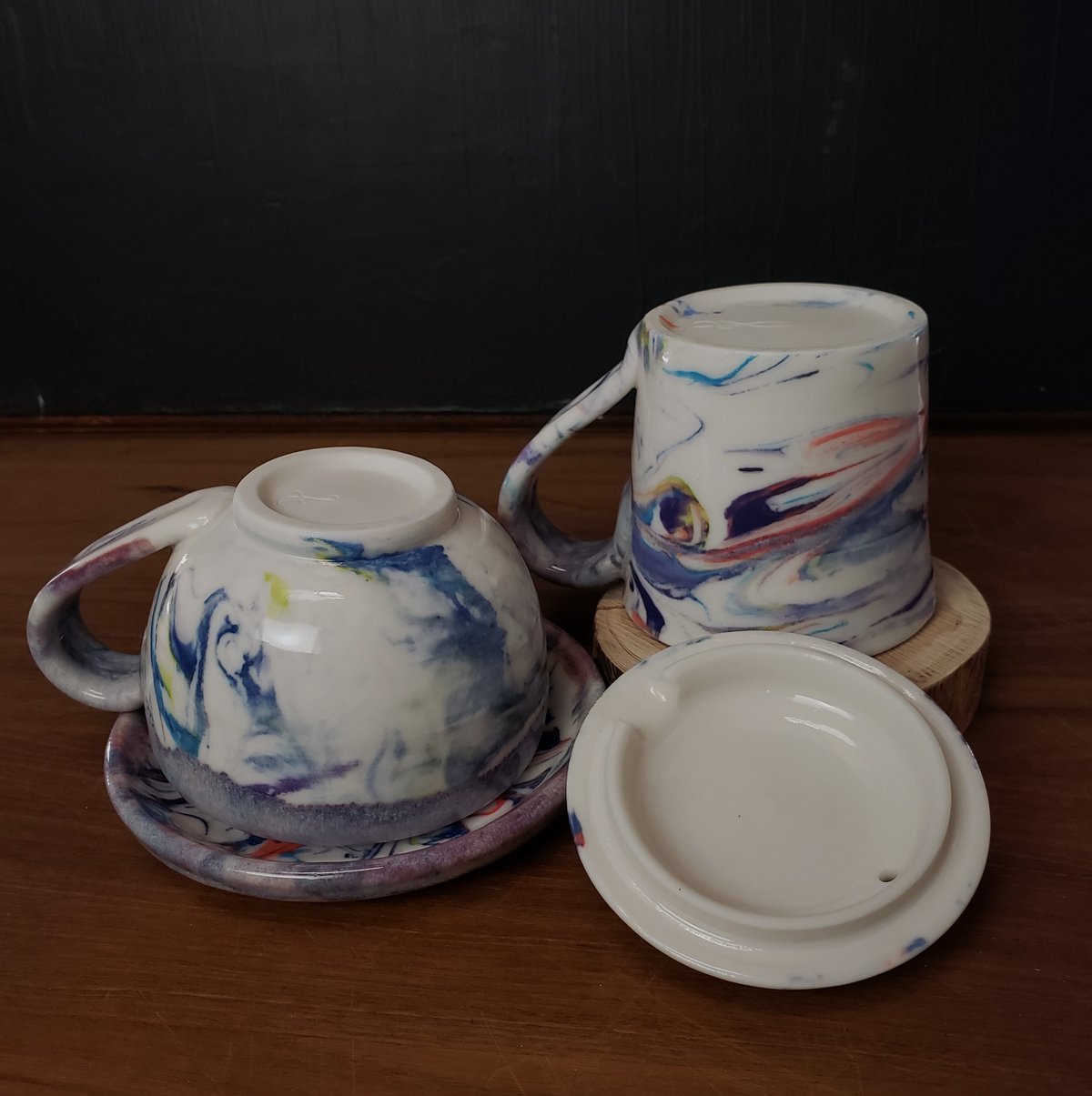 Image of Discounted 6 oz. (175 ml) Marbled Tea Steeper with Cup and Saucer 04202502