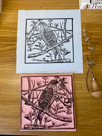 Image 3 of Red Shouldered Hawk Lino Cut Print 
