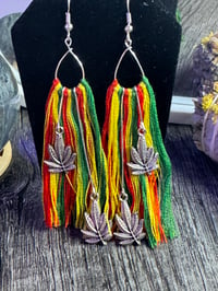 Image 1 of Rasta Leaf Dangle Earrings 
