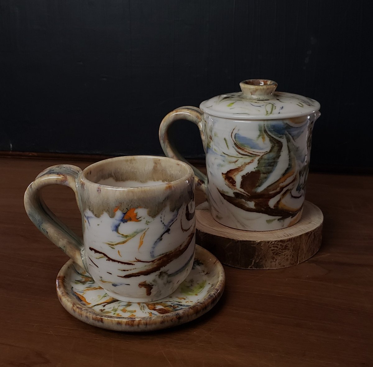 Image of 6 oz. (175 ml) Marbled Tea Steeper with Cup and Saucer 04202504