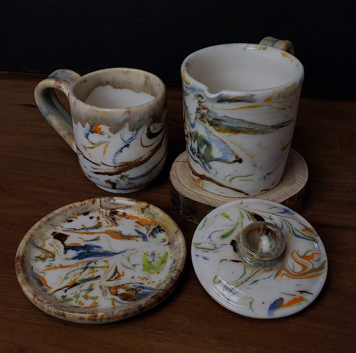 Image of 6 oz. (175 ml) Marbled Tea Steeper with Cup and Saucer 04202504