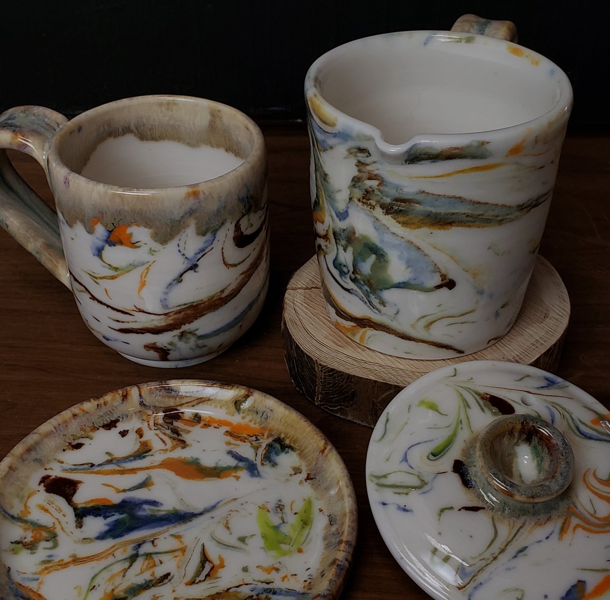 Image of 6 oz. (175 ml) Marbled Tea Steeper with Cup and Saucer 04202504