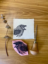 Image 2 of California Scrub Jay Mini Lino Cut Print 