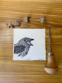 Image 1 of California Scrub Jay Mini Lino Cut Print 
