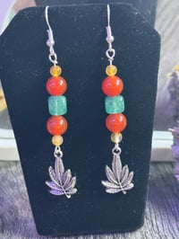 Image 1 of Rasta Bead Leaf Dangles