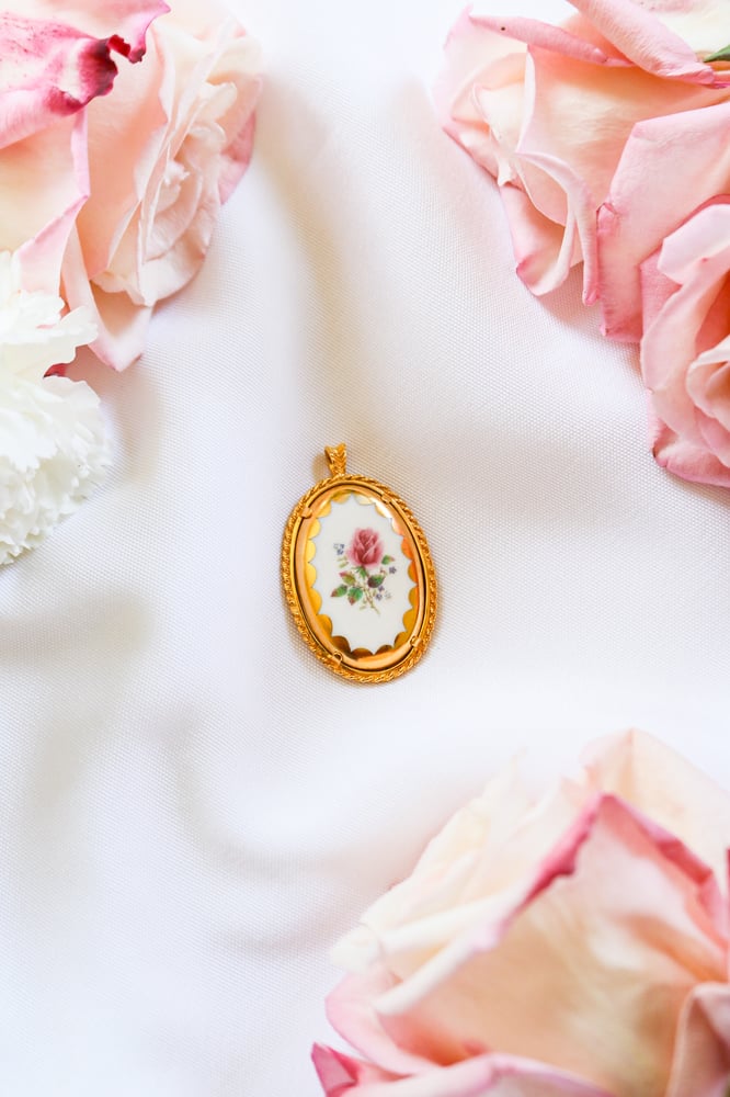 Image of Vintage Crown Staffordshire Porcelain Pendant from England with Certificate of Authenticity 