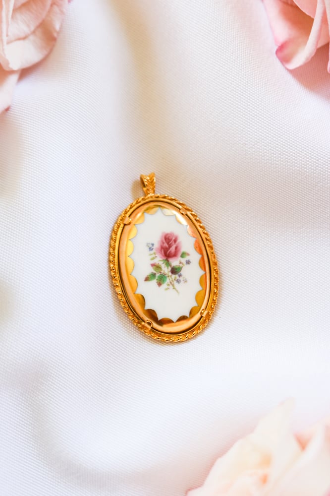 Image of Vintage Crown Staffordshire Porcelain Pendant from England with Certificate of Authenticity 