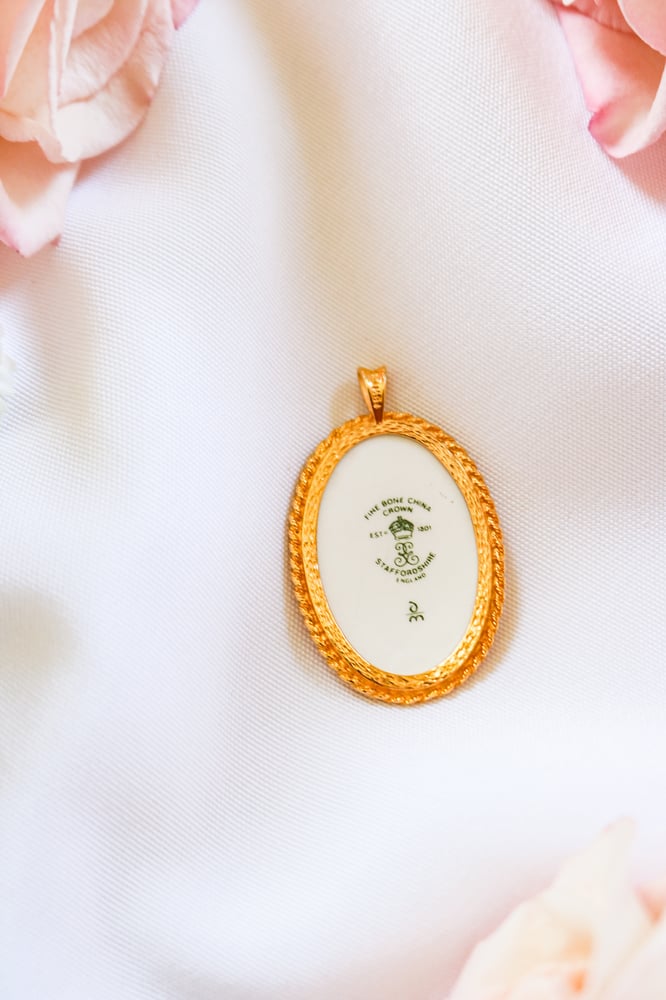 Image of Vintage Crown Staffordshire Porcelain Pendant from England with Certificate of Authenticity 