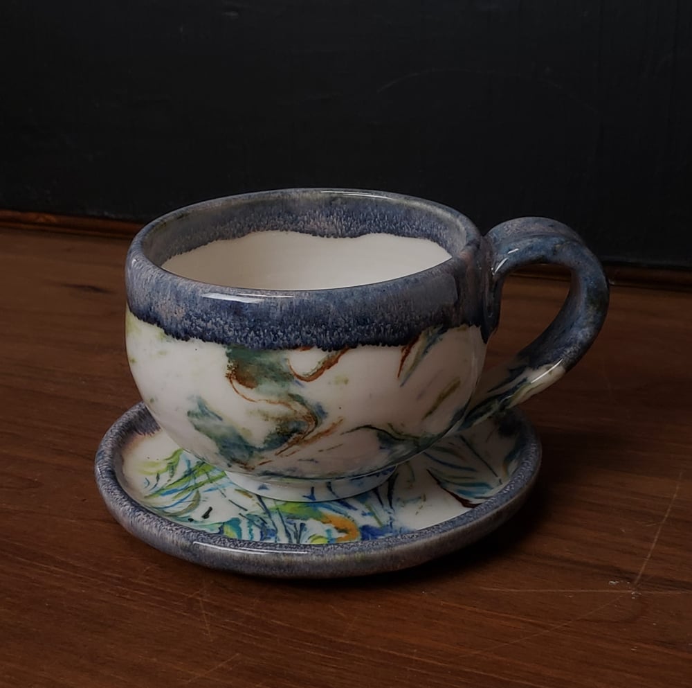 Image of 6 oz. (175 ml) Marbled Porcelain Cup and Saucer 04202501