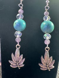 Image 1 of Turquoise Leaf Dangle Earrings