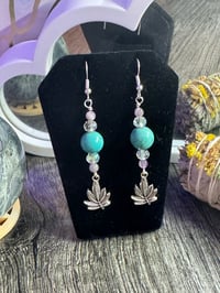 Image 2 of Turquoise Leaf Dangle Earrings