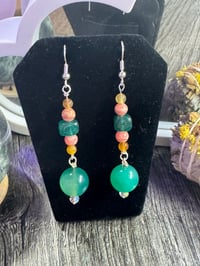 Image 2 of Long Green Dangle Earrings 