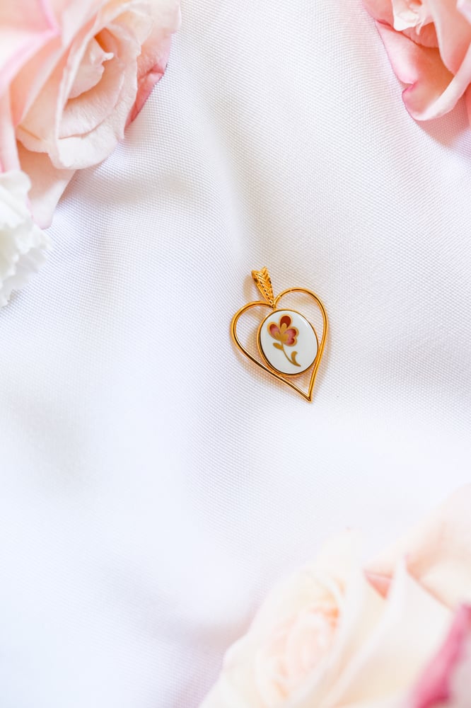 Image of Vintage Villeroy and Boch Heart Shaped Porcelain Pendant with Certificate of Authenticity