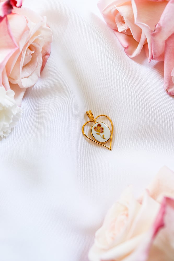 Image of Vintage Villeroy and Boch Heart Shaped Porcelain Pendant with Certificate of Authenticity