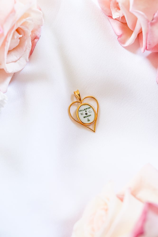 Image of Vintage Villeroy and Boch Heart Shaped Porcelain Pendant with Certificate of Authenticity