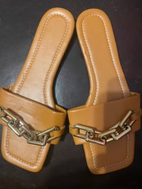 Nice flat brown sandals with buckle string.