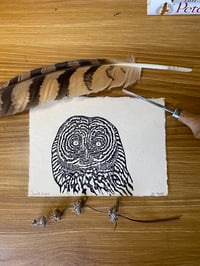 Image 1 of Great Gray Owl Portrait Lino Cut Print 