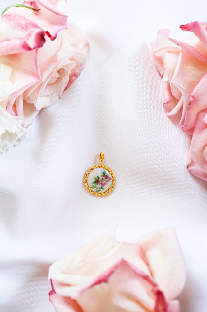 Image of Vintage Haviland Porcelain Pendant from France with Certificate of Authenticity