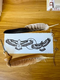 Image 1 of Two Hawks Red Tail Hawk Lino Cut Print 