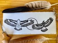 Image 2 of Two Hawks Red Tail Hawk Lino Cut Print 