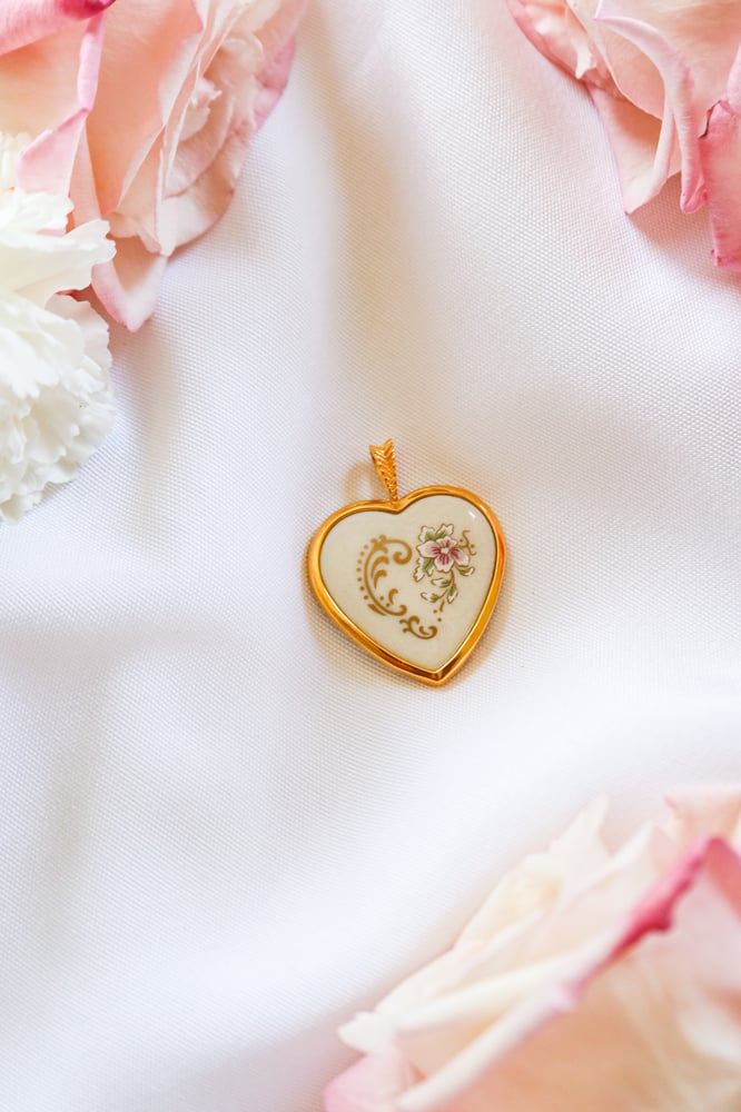 Image of Vintage Pickard Heart Shaped Porcelain Pendant with Certificate of Authenticity