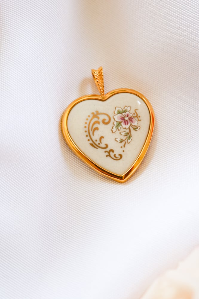 Image of Vintage Pickard Heart Shaped Porcelain Pendant with Certificate of Authenticity